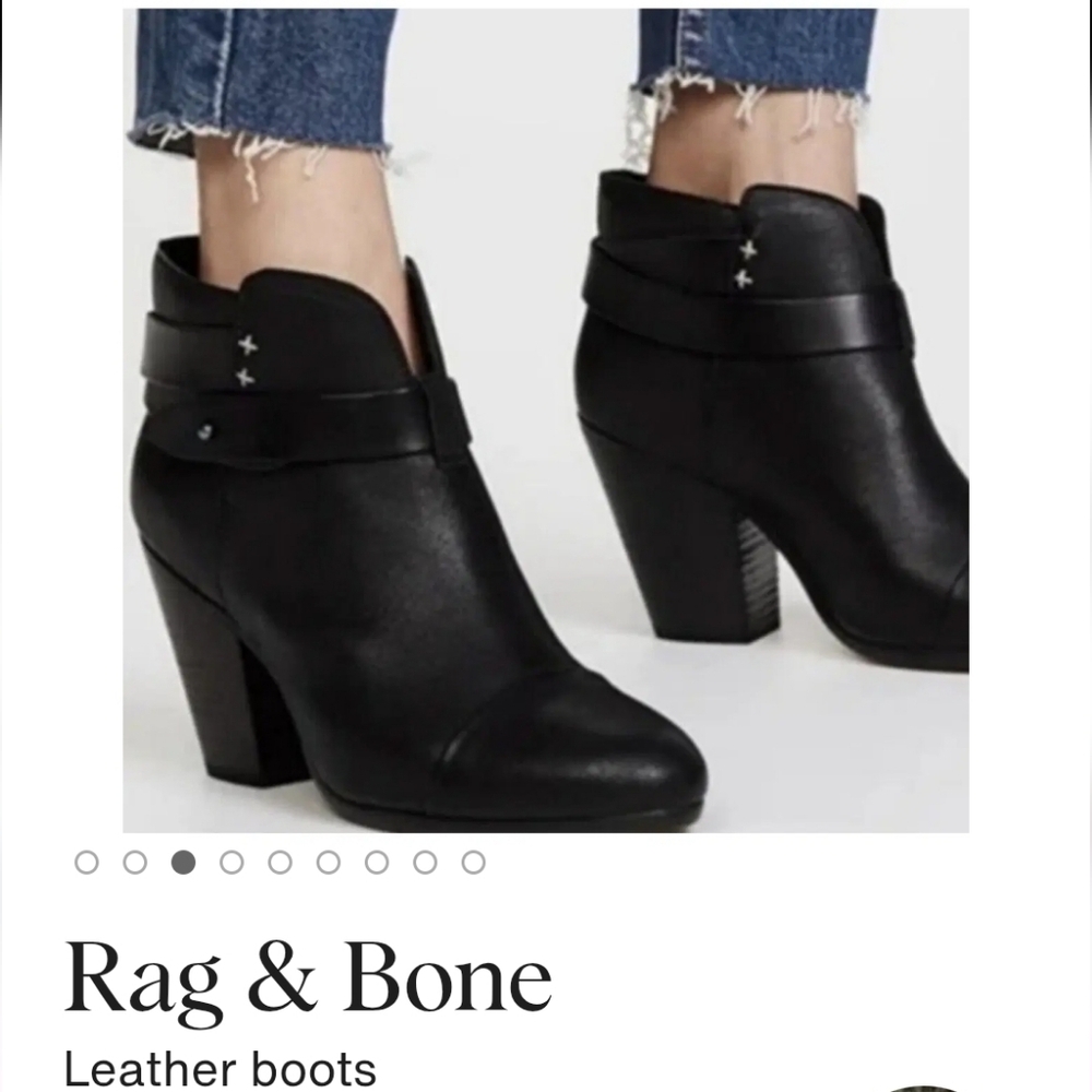RAG & BONE HARROW LEATHER HEEL BOOTIES ROUND TOE BLACK SZ 39/8.5